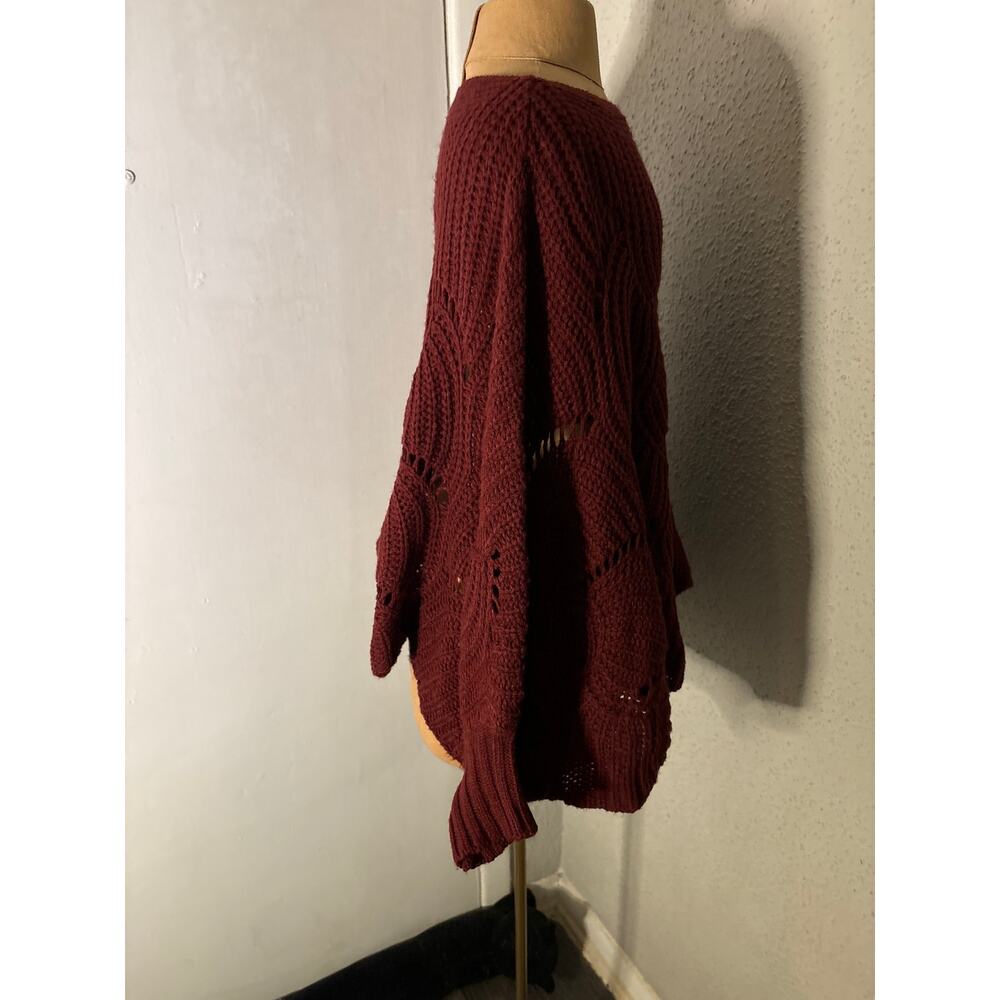 SHEIN Burgundy Chunky Sweater Poncho Sleeves S Grandmacore Cozy Comfy Winter - Picture 6 of 9